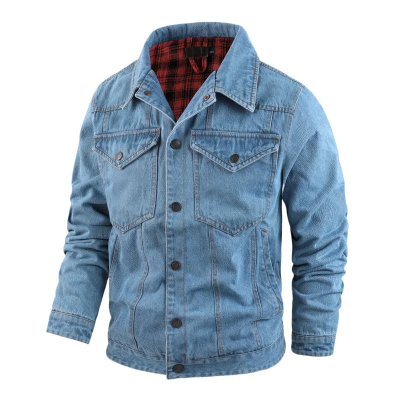 Retro Denim Jacket Men Autumn Single Breasted Lapel Motorcycle Coat Men's Clothing Casual Denim Coat