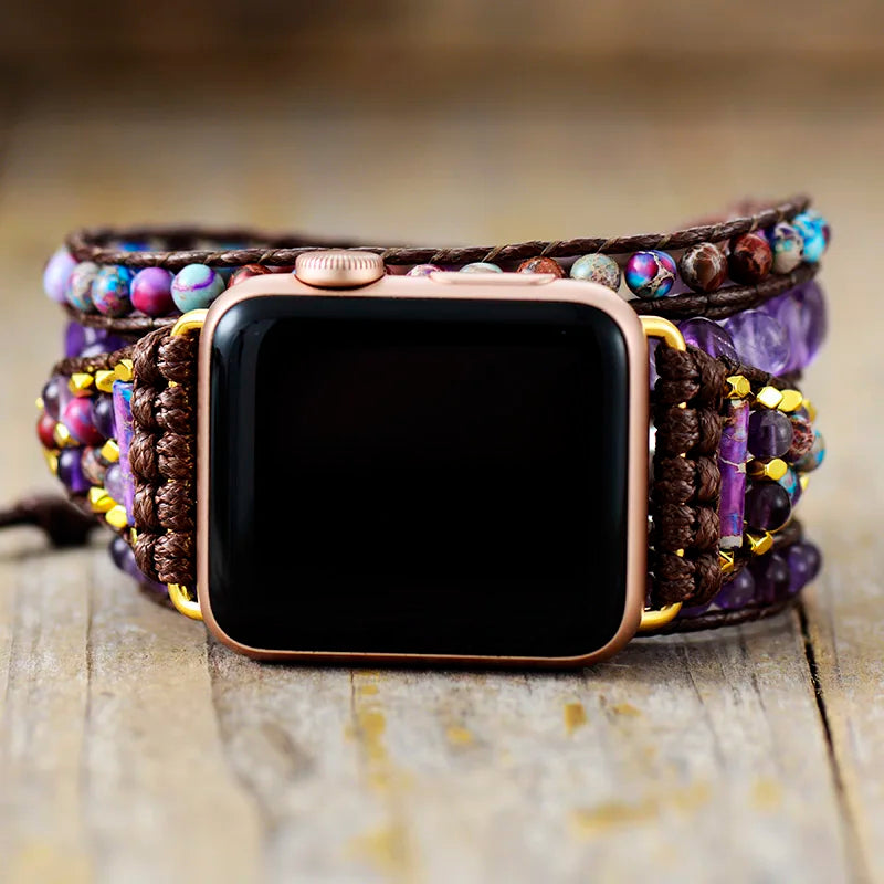 Watch Band 38-45MM Stones Beaded Bracelet Strap for Iwatch Series 1-7 Bohemia Ethnic Trendy Wristband