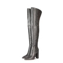 Pair of gray knee-high boots on a white background, Obroi