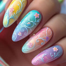 Summer Almond False Nails Flowers Design Flower Press On Nails Almond