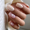 24Pcs Love Rainbow Press on Nails False Nails Shining Summer Nail Art Medium Square Nails Cute Natural Sweet Nail