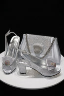 Ladies Crystal Shoes And Matching Bag Set Style Woman High Heel Shoes And Bag Set Free Shipping
