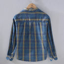 Men Linen Shirts Long Sleeve Classical Plaid Shirt Casual