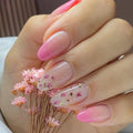 24 PCs Long French Minimalist Floral Nails with 1 Jelly Gel and 1 Nail File