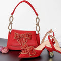 Shoes and Bag Set in Peach Sweet with Shinning Crystal for Wedding