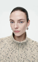 Ethereal costume winter of Women's casual version blended texture zipper cardigan