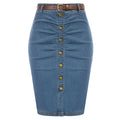Women Jean Skirt With Belt High Waist Ruched Front Bodycon Skirt