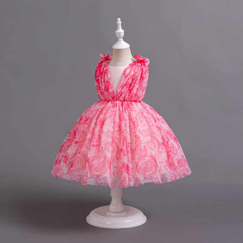Girl Dress Princess Rose Floral Children Lace Wedding Birthday Party Dresses Summer Kids Clothes