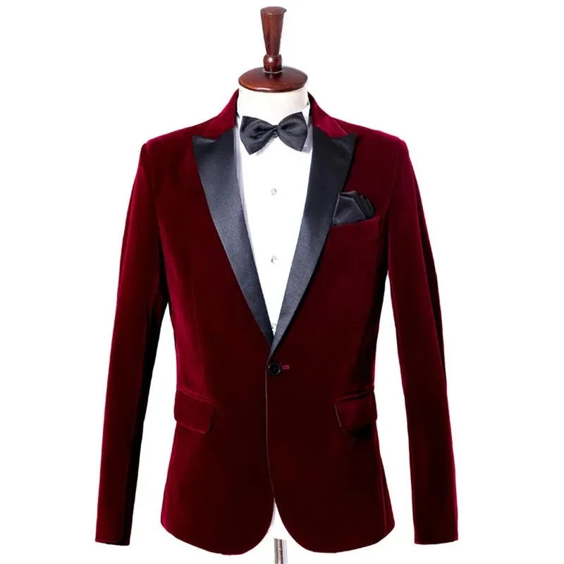 Men's Blazer Velvet Single Breasted Jacket Formal Groom Tuxedo Slim Wedding Party Dress Business Casual Male Suit