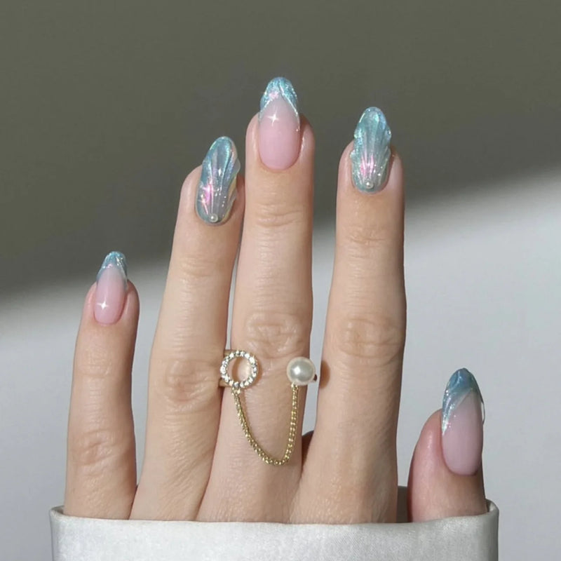 Ripple Nail Art Pearl Sparkling False Nails Detachable Finished Fake Nails Press on Nails