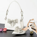 Shoes and Bag Set in Peach Sweet with Shinning Crystal for Wedding