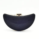 Navy blue clutch bag with gold clasp on a white background, Obroi