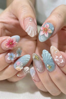 Flower Shell Design Nail Art Almond False Nails Detachable Nails Press on Nails