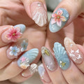 Flower Shell Design Nail Art Almond False Nails Detachable Nails Press on Nails