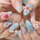 Flower Shell Design Nail Art Almond False Nails Detachable Nails Press on Nails
