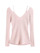 Autumn Woman Coquette V-Neck Pullovers Sweater Slim Aesthetic Jumper Designer