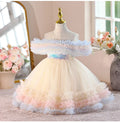 Baby Girl Princess Off Shoulder Dress Sequined Champagne Tulle Gown Kids Frocks 1-4Y