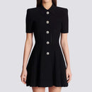 Knitted Solid Flip Collar Button Back Zipper Large hem Pleated Casual Women Dress