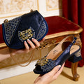 Elegant Women's High Heel Shoes and Rhinestone-Embellished Bag Set - Perfect for Any Occasion