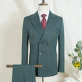 Green pinstripe suit on a mannequin with a white background, Obroi