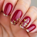 Snowflake Nails Christmas False Nails Press on Nails with Glue Red Glitter Christmas Press on Nails