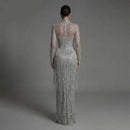 Sliver Sequin Evening Gown High Neck Dress Wedding Evening Dress