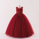 Girls flower sequins sleeveless embroidery children embroidered bow tulle long dress