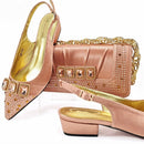 Peach Women Shoes And Bag Set Luxury Ladies Sandals Match With Handbag Clutch Medium Heels Pumps Sandales