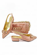 Peach Women Shoes And Bag Set Luxury Ladies Sandals Match With Handbag Clutch Medium Heels Pumps Sandales