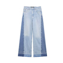 Women versatile temperament simple splicing cotton high waist loose trousers jeans
