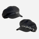 Retro Buckle Design Leather Berets for Women Spring Autumn Street Versatile Hat