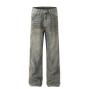 Spliced Denim Pants Men Straight Loose Wide Leg Dirty Wash Jeans Men Trousers