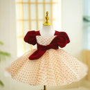 Baby Girl Princess Dress Bow Velvet Dress Puff Sleeve Infant Child Teen Pageant Baby Clothes1-12Y