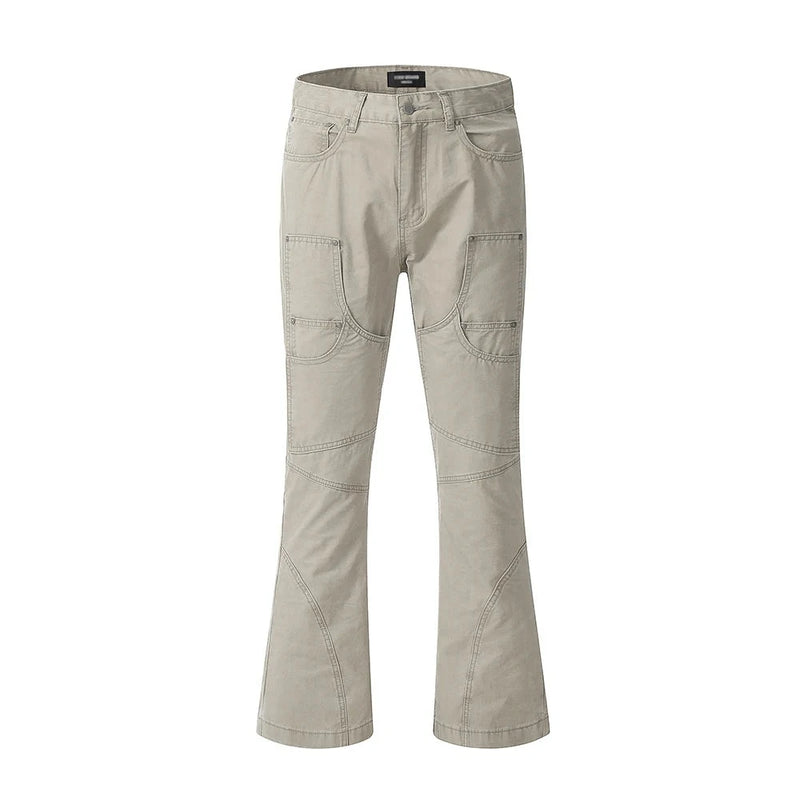 Spliced Straight Pants Men Solid Color Casual Streetwear Flared Pants Men Trousers