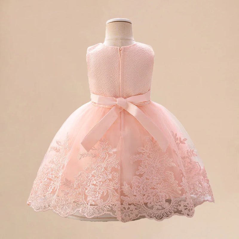 Flower Girl Wedding Party Dress Toddler Girls Birthday Princess Dresses Kids Pink Embroidery Gown Baby Pleated