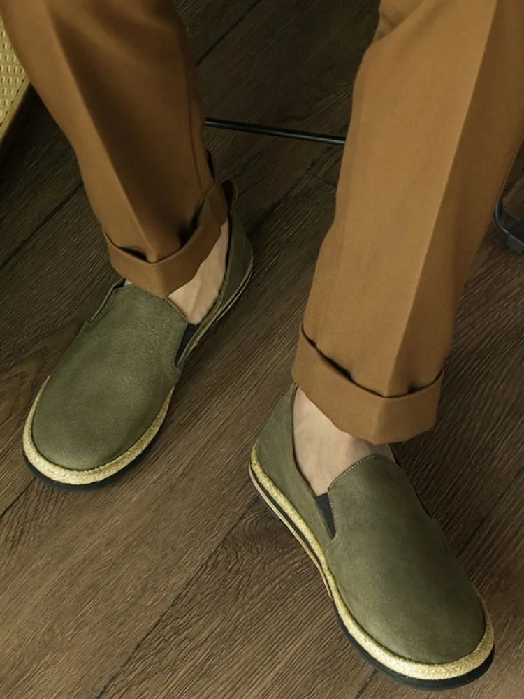 Male Comfortable Slip On Casual Shoes Handmade Genuine Leather Round Toe Retro Loafer