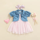Newborn Baby Girls Summer Clothes Spaghetti Strap Sleeveless Tulle Tutu Dress And Short Sleeve Jacket and Headband 3pcs