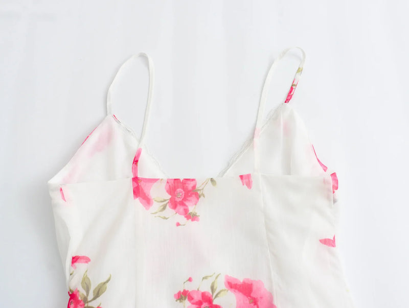 Women Lace Trim Floral Sling Mini Dresses Cross Female Summer Short Beach Dresses Holiday