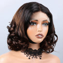 Wig with a lace front and brown hair styled in curls on a plain background, Obroi