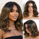 7x5 Lace Balayage Highlight Body Wave Bob Wig Pull & Go Drawstring Glueless Human Hair Wig