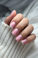 24Pcs Short Square White French with Irregular Line Nails Steel Ball Decoration Wearable Press on Nails