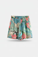 Floral patterned shorts with drawstring on a white background, Obroi
