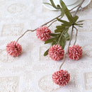 Decorative pink flowers on a branch with green leaves on a white lace tablecloth, Obroi