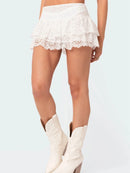 Women Lace Mini Skirt Hem Short Aline Skirts Layered Chic Skirts Streetwear