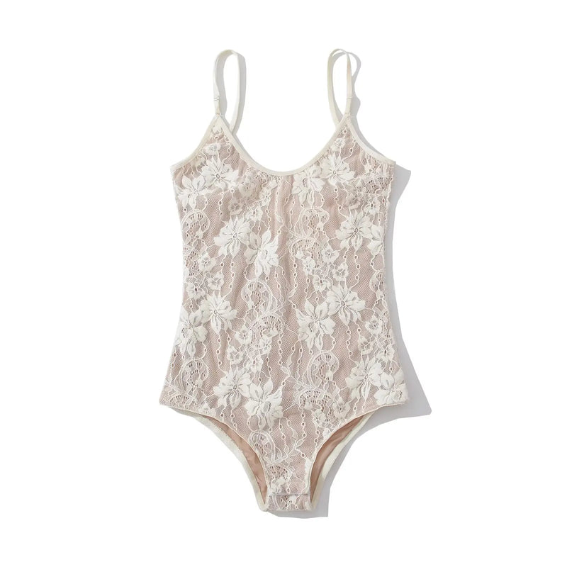 Lace With Lining Backless Spaghetti Strap Bodysuit Woman Sling Tight Short Jumpsuit Slim fit Rompers Playsuits