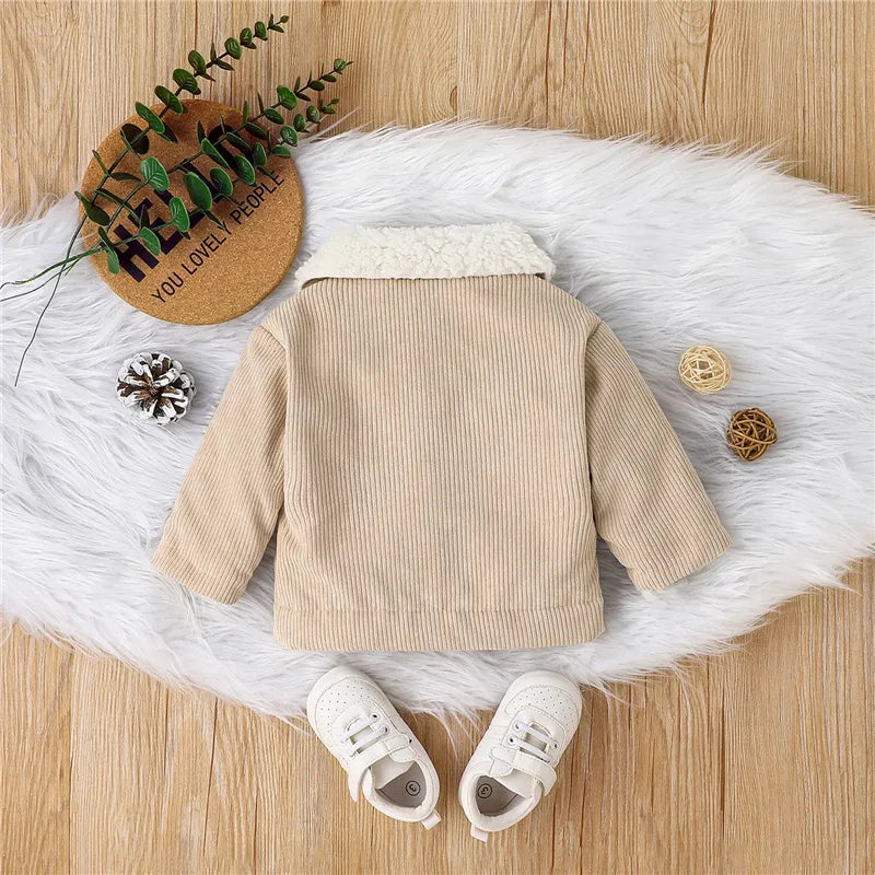 Toddler Boys Girls Autumn Winter Coat Beige Long Sleeve Lapel Button Down Plush Jacket Outerwear Baby Clothes