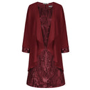 Evening Dresses Women 2pcs Set Outfits Sleeveless Crew Neck Sequined Dress