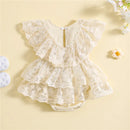 Infant Baby Girl Romper Dress Layered Ruffled Hem Summer Floral Lace Jumpsuit for Newborn Toddler Clothes