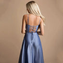 Spaghetti Strap Charming Prom Dresses Gown Side Split Stain Beach Formal Gown Lace Up Back Evening Gown