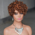 6inch Short Curly Wigs With Bangs Highlight  Women Human Hair Pixie Cut Bouncy Curly Human Hair Wigs